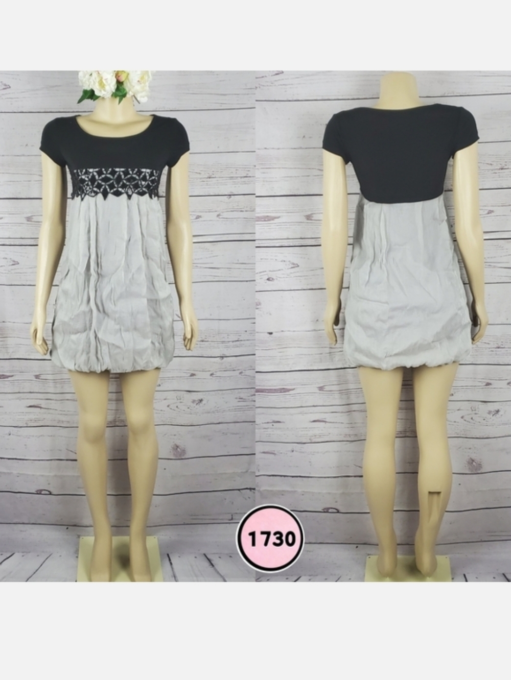 Black and Light Gray Short Sleeve Babydoll Dress